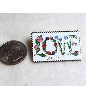 Vintage 1982 "LOVE" Flower 20 Cent Postage Stamp Lapel/Tie Tac Statement Pin